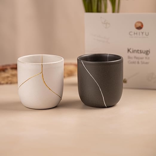 CHIYU Bio Kintsugi Repair kit: Bio Repair Kit - Gold & Silver - Bio Based - Gold Glue - Food Safe - The Most Complete and Durable Kintsugi kit