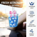 MUBYOK Handmade Car Air Freshener, Cute Christmas Gift Car Accessories for Women Girls, Glitter Hanging Air Freshie for Car Closet Bathroom Decor, Blue Coffee Cup