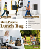 Insulated Lunch Bag for Men & Women, Double Leakproof Lunch Box Soft Cooler Tote with 5 Pockets, 600D Oxford, EVA Lining, Adjustable Strap for Work, Picnic, Beach&Travel-Coffee