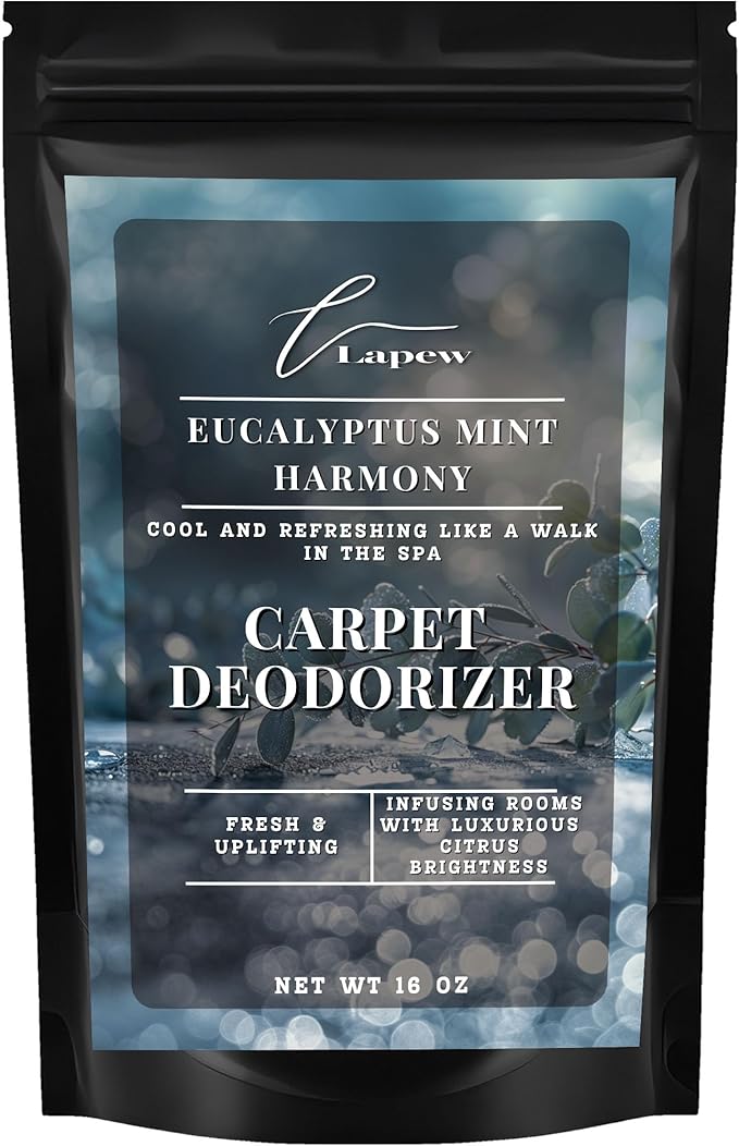 Lapew Eucalyptus Snowfall Carpet Deodorizer Powder - Pet Safe Freshener for Vacuuming | Scented Odor Eliminator for Home | 16 oz