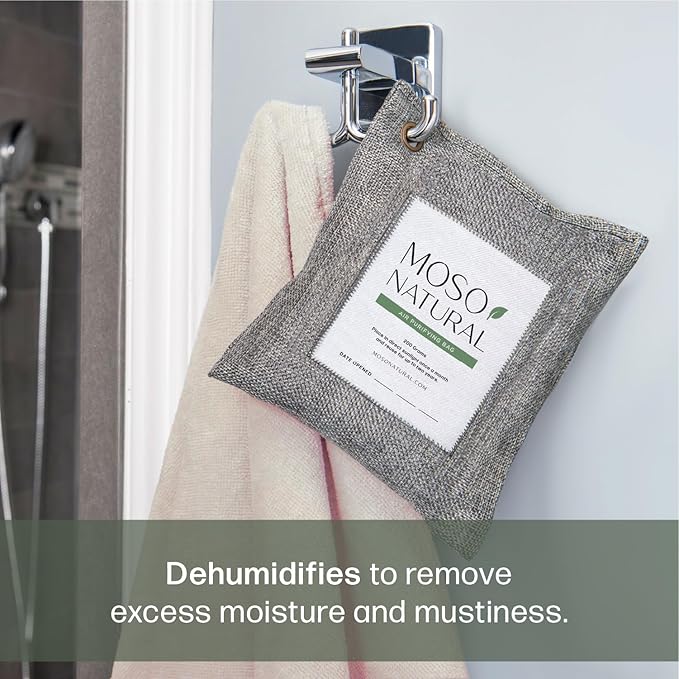 Moso Natural Air Purifying Bag 200g (4 Pack) | Premium Bamboo Charcoal Odor Absorber for Home & Car | Closet Odor Eliminator, Small Room Deodorizer & Car Air Freshener | Long Lasting Charcoal Bags