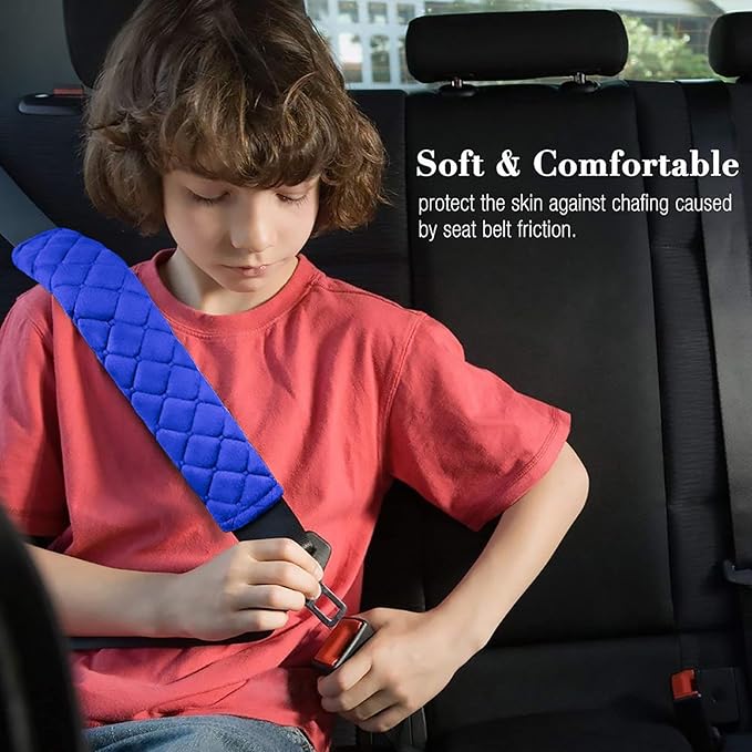 4 Pack Universal Car Seat Belt Pads, Adult Seat Belt Shoulder Strap Covers Harness Pad for Car/Bag,Soft Comfort Helps Protect You Neck Shoulder from The Seat Belt Rubbing (4pack-Blue)