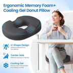 Donut Pillow Seat Cushion - Cooling Gel Outdoor Chair Cushions, Memory Foam Seat Cushion for Office & Home, Car Seat and Patio Furniture Cushions, Hemorrhoids Pillow and Tailbone Pain Relief, Grey