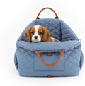 4 Cats & Dogs Mew Mew Travel Pet Bed – Soft Carrier for Small Dogs & Cats, Water-Resistant Quilted Shell, Adjustable Belts for Car Travel, Anti-Slip Bottom, Portable Pet Bed & Travel Bag - Blue Steel