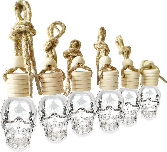 7 PCS MINI 10ml Skull Perfume Bottle for Car Air Freshener Pendant Essential Diffuser Oil Fragrance Aromatherapy Empty Bottle Decor (skull glass bottle)