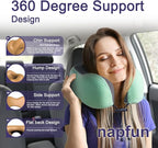 napfun Neck Pillow for Traveling, Upgraded Travel Neck Pillow for Airplane 100% Pure Memory Foam Travel Pillow for Flight Headrest Sleep, Portable Plane Accessories, Turquoise Striped Kit