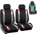 FH Group Car Seat Covers Premium Modernistic Flat Cloth Car Seat Covers Front Seats Only Pink Black, Airbag Compatible Universal Fit Interior Accessories Cars Trucks SUV Car Accessories Protector