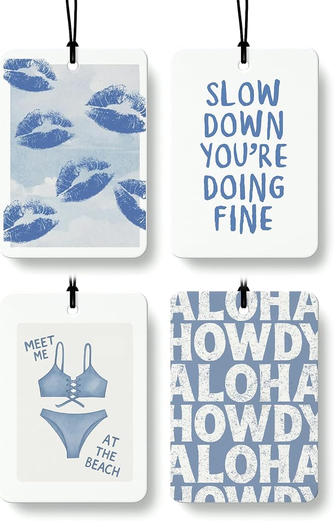 Blue Beach Western Cowgirl Cologne Car Air Freshener 4 Pcs, Girly Coastal Cowgirl Lips Hanging Air Freshener for Cars Bathroom Dorm Books Decor, Preppy Beach Accessories Gifts for Women Girls