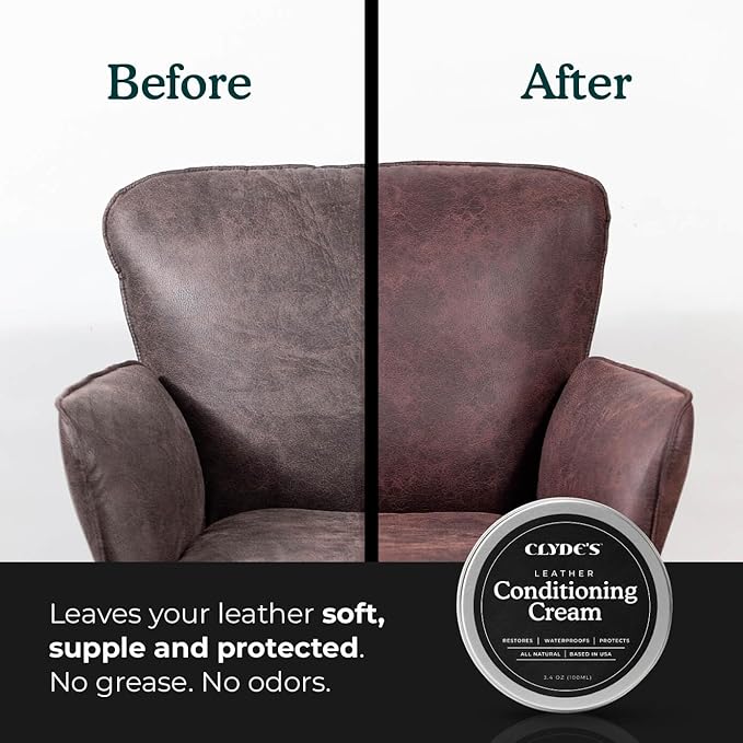 Clyde's™ Leather Conditioning Cream | All Natural, Non Toxic Formula | Restore & Repair Sofas, Car Seats, Shoes and More