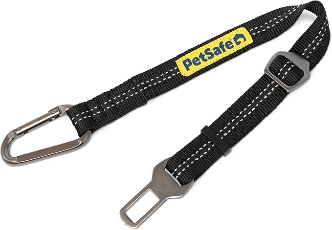PetSafe Safety Seatbelt Tether – Adjustable Dog Seat Belt for Car – Works with Any Harness – Carabiner Clip, Black – 1 Seat Belt Tether