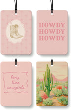 Pink Western Car Air Freshener 4 Pcs Coconut Scented, Long Live Cowgirls Boots Cactus Car Accessories Mirror Decor for Women, Western Hanging Air Freshener for Cars Closet Drawer Books