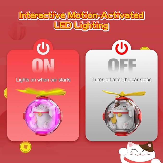 Lucky Cat Car Air Freshener with 6-Color Auto Light Up & 4 Scented Pads – Subtle Fragrance, Decorative Auto Accessories, Cute Mother's Day and Father's Day Small Gifts