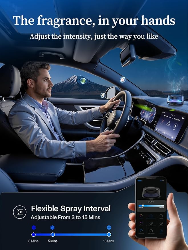 TORRAS Smart Car Air Fresheners Diffuser, The First App Control Car Freshener, Solar & USB-C Charging, Auto ON/OFF, Cherry Blossom & White Musk, Lasts Up to 5 months, CF20 Pro Fragrance Diffuser