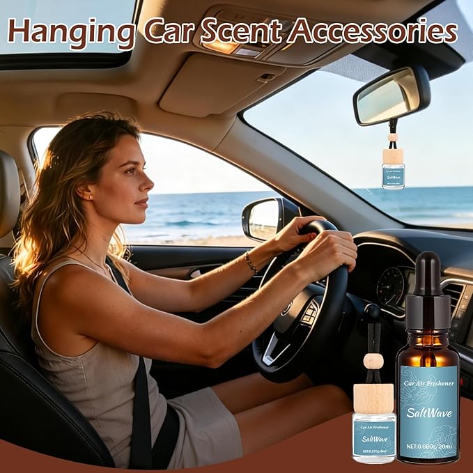 12 Pack Car Air Freshener & Refills, 6-Scent Hanging Air Freshener Diffuser Set -Each(8ml +20ml Refill), Essential Oil Diffuser With Refill Bottles, Reusable Car Fragrance Decor Accessories