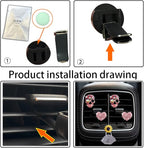 Pink Heart & Skull Air Vent Clips - 4 Pcs Diamond Car Interior Decor, Bling Skeleton Air Fresheners, Vents Clips, Funny Car Accessories + Sunflower Mask Hook