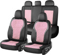 Coverado Car Seat Cover 5 Seats, Leather Seat Covers Full Set, Durable Waterproof Car Seat Protectors, Black and Pink Seat Cover, Spill-Proof Automotive Seat Covers Universal Fit for Most Cars Trucks