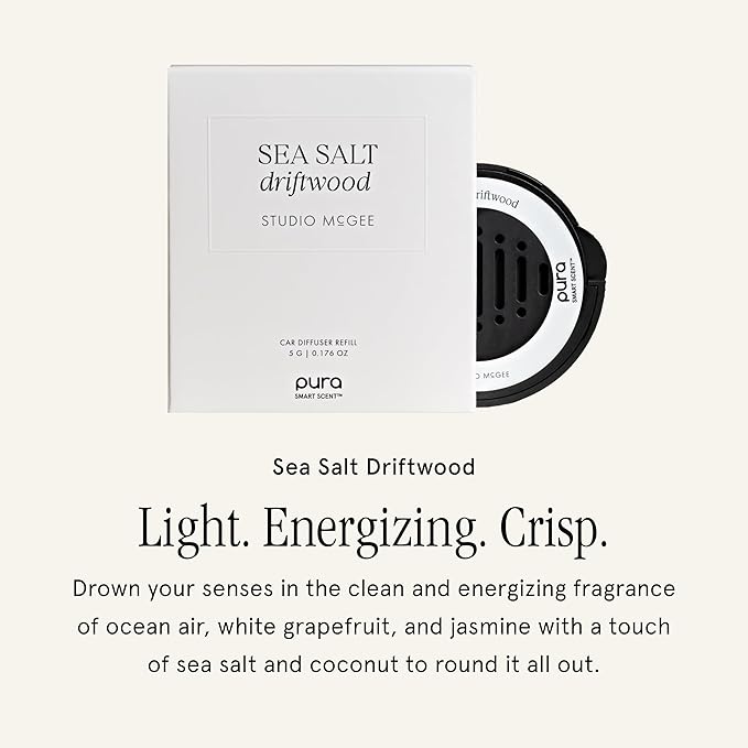 Pura and Studio McGee - Fragrance for Car Diffuser - Clean & Safe Luxury Scent Refill - Long-Lasting for 30 Days of Aroma - Must-Have Accessory - Sea Salt Driftwood