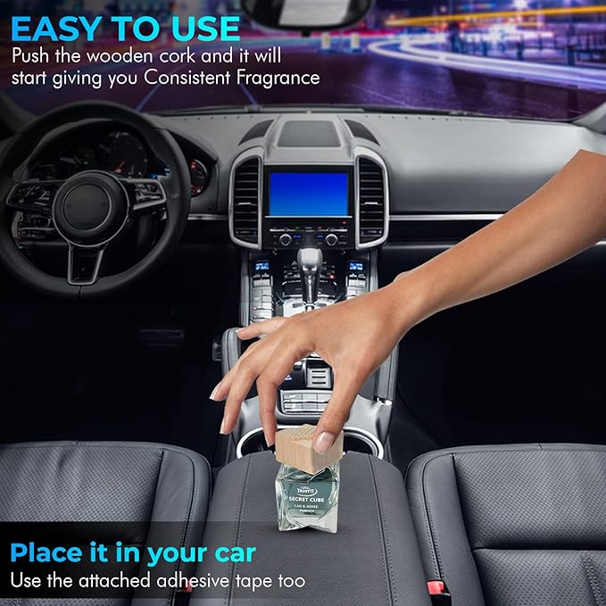 Tasotti Car Air Freshener, Luxury Perfume for Car and Home, Long-Lasting Air Freshener and Odor Eliminator, Secret Cube Collection (Black)
