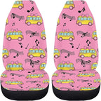 Car Seat Covers 2 Pcs Breathable School Bus Pink Car Seat Cover Stretch Polyester Fabric Cover Removable Automotive Accessories Universal Fit for Most Cars,SUV, Trucks