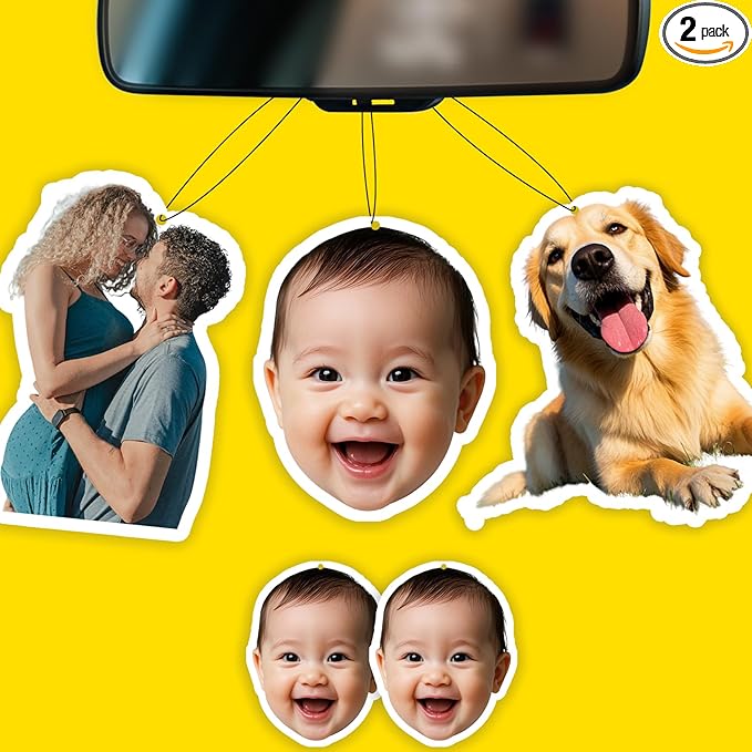 2 PCS Custom Air Fresheners with Picture,Personalized Double Sided Photo Air Freshener for Car with Scents Freshener, Customized Face Air Freshener Car Wardrobe Bathroom Hanging Ornaments