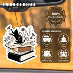 Floral Black Cat Reading Car Air Freshener 4 Pcs, Book Lover Reader Gifts, Black Cat Gifts Hanging Air Freshener for Books Reading Nook Library, Bookish Car Accessories for Women Girls