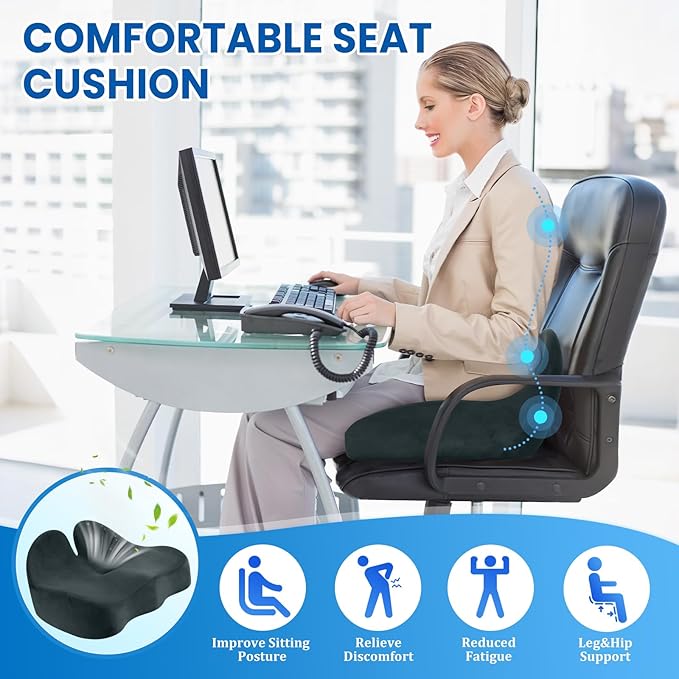 Seat Cushion, Memory Foam Office Chair Seat Cushion for Office Chairs/Car/Long Trip/Desk Chair/Gaming, X-Large Size for Sciatica & Hip & Tailbone Pain Relief, Sciatica Support (Deep Green)