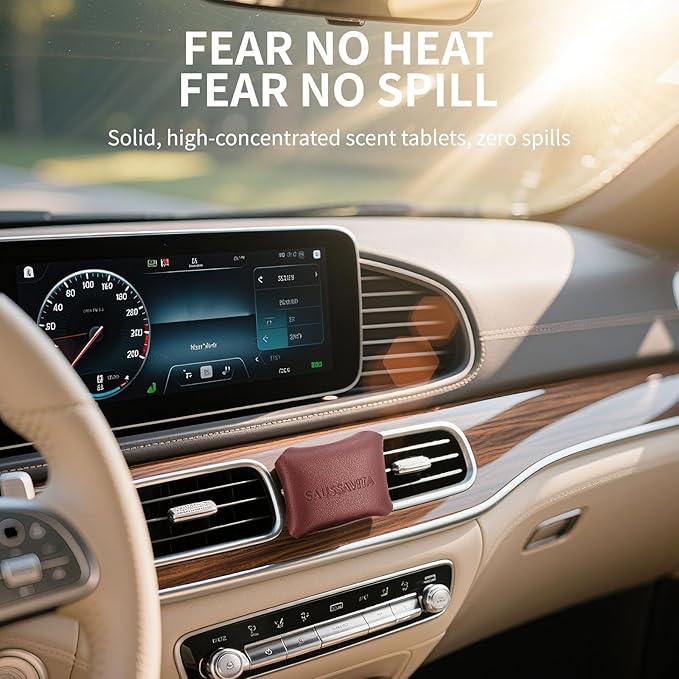Car Air Freshener Diffuser Terre Scented 2 Pack, Car Fresheners Vent Clip Leather Design, Car Diffuser Citrus Woody Scented for 30 days Long Lasting Winered