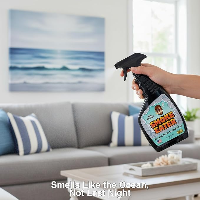 Smoke Eater Odor Eliminator Spray, Sea Breeze, 22 oz — Breaks Down Smoke Odor at the Molecular Level — Works on Fabric, Cars, Furniture — Made in USA