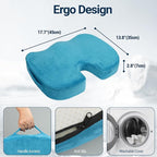 Season Guard Tailbone Pain Relief Office Chair Seat Cushion, Memory Foam Gel Seat Cushion for Sciatica Pain Relief with Washable Cover, Butt Cushion for Long Sitting, Velvet, Blue