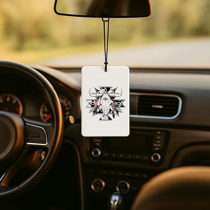 Boho Western Cow Aztec Car Air Freshener 4 Pcs, Vintage Colorful Southwestern Bull Skull Air Freshener Hanging for Cars Books Closet Drawer, Western Car Accessories for Women Men