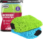 AIDEA Car Wash Mitt Microfiber, 2PK Scratch Free Lint-Free, Premium Chenille Microfiber Mitt Car Wash Brush, Green & Blue, Extra Large Size 8''X12''