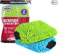 AIDEA Car Wash Mitt Microfiber, 2PK Scratch Free Lint-Free, Premium Chenille Microfiber Mitt Car Wash Brush, Green & Blue, Regular Size 7.12''X10.14''