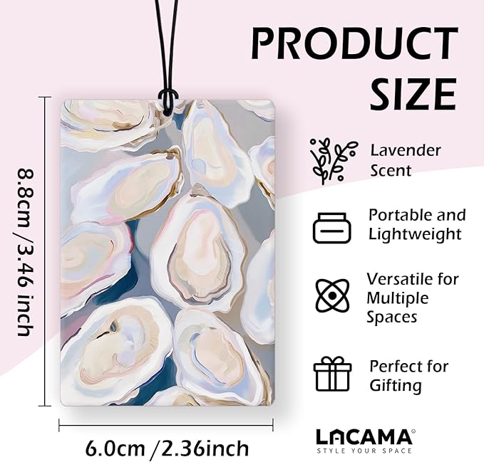 Lacama Pink and Blue Girly Beach Car Air Freshener 3Pcs, Preppy Bow Ocean Beachy Oyster Seashell Cars Scents Air Freshener for Women Girls Gifts, Beachy Car Accessories Interior Mirror Decor Hanging