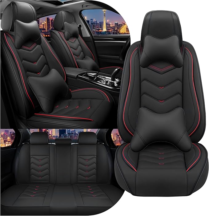 CTDS Car Seat Covers for Hyundai Kona 2018-2026, Stylish Sport Seat Cover, Premium Nappa Leather Car Seat Cover. Automobile Seat Covers Sets.(Luxury 5 Seats/Black)