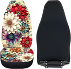 BIGCARJOB Blossom Lotus Car Seat Covers Set for Front Only Boho Lotus Print Car Interior Accessories Cute Seat Protector for Cars Saddle Blanket,Fit Most Vehicle,Cars,Sedan
