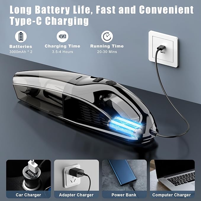 Handheld Vacuum Cordless Rechargeable Portable Car Vacuum, 7500Pa Powerful Suction Mini Hand Held Vacuum, 670ML Cup Lightweight Small Vacuum Cleaner for Car/Office/Home, Pet Hair