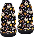 BIGCARJOB Boho Chicken Car Seat Protector - Full Set of 2 Pieces Hippie Daisy Chicken Vehicle Bucket Seat Pad for Women's Auto Interior
