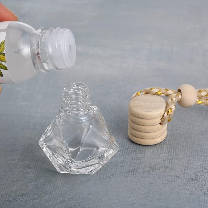 Patelai 12 Pcs 8ml Hanging Car Air Freshener Perfume Bottle Empty Clear Glass Essential Diffuser Oil Aromatherapy Fragrance Perfume Pendant Glass Bottle Decor(Stylish Style)