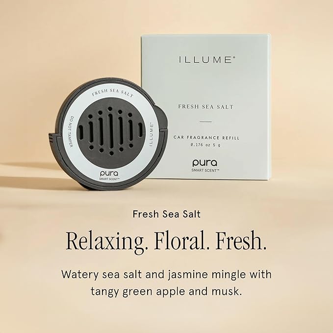 Pura Car Scent Refill - Fragrance for Pura Car Diffuser - Clean & Safe Luxury Diffuser Scent - Long-Lasting Fragrance for 30 Days of Aroma - Fresh Sea Salt