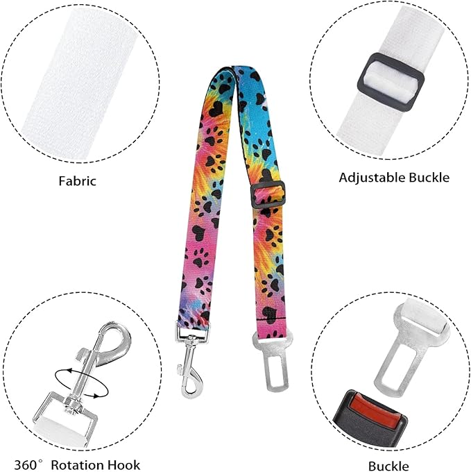 Cute Design 2-Pack Set Adjustable Pet Cat Dog Car Seat Belt, Adjustable Buckle Pet Car Harness Fabric Lanyard from 22 to 38 Inches Seatbelt Leash (Polychrome Dog-Two Piece in one Set)