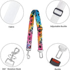Cute Design 2-Pack Set Adjustable Pet Cat Dog Car Seat Belt, Adjustable Buckle Pet Car Harness Fabric Lanyard from 22 to 38 Inches Seatbelt Leash (Polychrome Dog-Two Piece in one Set)