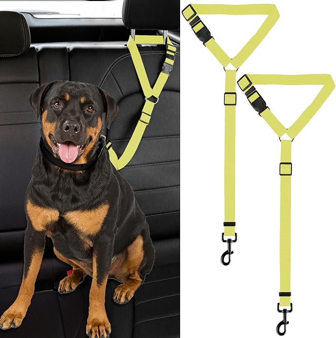 Dog Cat Safety Seat Belt Strap Car Headrest Restraint Adjustable Nylon Fabric Dog Restraints Vehicle Seatbelts Harness (Yellow)