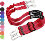 IBWell Dog Seat Belt with Elastic Bungee Leash, Car Seat Belt for Dogs (Red, 2PCS-27.6")