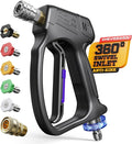 Short Pressure Washer Gun with Swivel 3/8" & M22-14mm Connect High Pressure Washer Handle with 5 Spray Nozzle, 1/4" Quick Connector Coupler Power Washer Gun Compatible with Foam Cannon
