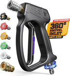 Short Pressure Washer Gun with Swivel 3/8" & M22-14mm Connect High Pressure Washer Handle with 5 Spray Nozzle, 1/4" Quick Connector Coupler Power Washer Gun Compatible with Foam Cannon