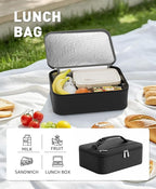 Small Lunch Box Insulated Lunch Bag for Women Men, Bento Kids Lunch Box, Compact Portable Thermal Meal Cooler Bags with Buckle Handle for Work & School, Black, 5L