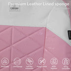 CAR PASS Nappa Leather Seat Covers for Car, Waterproof Seat Covers Full Set, Luxury 3D Rhombus Lined Sponge Airbag Compatible Universal Fit for Automotive SUV Truck Pickup Sedan, Pink White