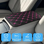 Car Center Console Cushion Pad, PU Leather Vehicle Armrest Cover Protector, Anti-Scratch Automotive Interior Arm Rest Seat Box Mat Accessories, Universal for SUV Sedan Truck (Black/Rose Red)