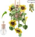 Crochet Car Air Freshener, Cute Crochet Plant for Rear View Mirror, Handmade Car Mirror Hanging Accessories, Plant Botanical Fern Leaf Design with 10ml Refillable Glass Essential Oil Bottle for Home