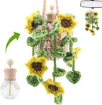 Crochet Car Air Freshener, Cute Crochet Plant for Rear View Mirror, Handmade Car Mirror Hanging Accessories, Plant Botanical Fern Leaf Design with 10ml Refillable Glass Essential Oil Bottle for Home